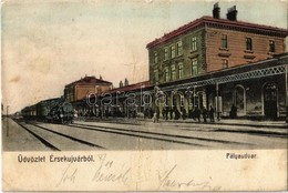 T2/T3 1905 Érsekújvár, Nové Zámky; Pályaudvar, Vasútállomás, Gőzmozdony / Bahnhof / Railway Station, Locomotive (felület - Ohne Zuordnung