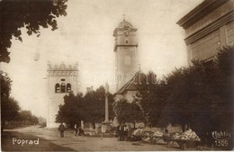 * T2/T3 1926 Poprád (Tatra, Tatry); Fő Tér, Templom, Csonka-torony, Piac árusokkal / Main Square, Church, Tower, Market  - Zonder Classificatie