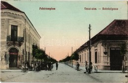 T2 1912 Fehértemplom, Ung. Weisskirchen, Bela Crkva; Vasút Utca, Nikolaus Miutza és Rudolf Schönborn üzlete / Bahnhofgas - Non Classés