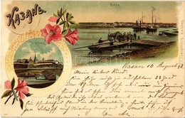 T2 1898 Kazan, Kasan; Volga River, Ferry Station, Kremlin. 4902. Art Nouveau, Floral, Litho - Unclassified