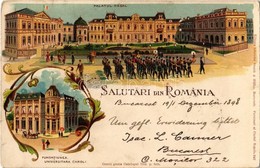 T2/T3 1898 Bucharest, Bucuresti; Salutari Din Romania! Palatul Regal, Fundatiunea Universitara Carol I / Royal Palace, M - Ohne Zuordnung