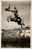 ** T1 Katona Lovas Ugratás Közben / WWI Era Military, Cavalryman During Horse Jump. Photo - Unclassified
