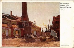 ** T2/T3 Zerschossene Häuser Beim Bahnhof Tarnów. Kriegshilfsbüro Nr. 229. / WWI Austro-Hungarian Military Art Postcard, - Unclassified