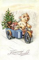 * T2/T3 'Karácsonyi üdvözlet' / Christmas, Bonzo Dog On Motorcycle With Sidecar, W.S.S.B. No. 8369 (Rb) - Zonder Classificatie