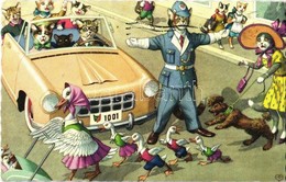 T3 Cat Policeman Doing Traffic Control. Alfred Mainzer ALMA - Modern Postcard (fa) - Unclassified