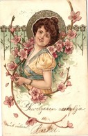 T2 Lady With Cherry Blossoms, Art Nouveau, Litho - Unclassified