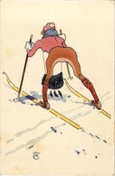 ** T2/T3 Wintersport / Winter Sport, Skiing Lady, Slightly Erotic, Humour. 26/VI. Litho S: T. M. (EK) - Unclassified