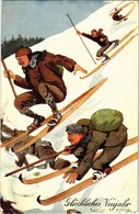 T2/T3 1906 Glückliches Neujahr! Wintersport / Skiing, Winter Sport. B.K.W.I. 2666-1. S: Fritz Schönpflug (EK) - Non Classificati