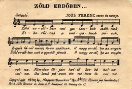 ** T4 Zöld Erdőben...; Joós Ferenc Verse és Zenéje / Hungarian Music Sheet (b) - Non Classés