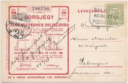 Temesvár 1906. 'Szegénygyermek Poliklinika' Sorsjegy 20 Fillér értékben, Bélyegzésekkel T:I- - Non Classificati