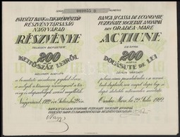 Nagyvárad 1922. 'Egyesült Bank és Takarékpénztár Részvénytársaság Nagyvárad' Részvény 200L-ről Magyar és Román Nyelven S - Unclassified