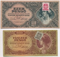 1945. 1000P Piros 'MNB' Bélyeggel + 10.000P Barna 'MNB' Bélyeggel T:I-,III - Sin Clasificación