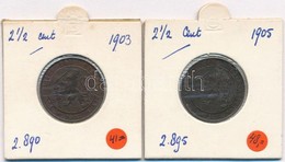 Hollandia 1903-1905. 2 1/2c Br (2x) T:1- 
Netherlands 1903-1905. 2 1/2 Cents (2x) Br C:AU 
Krause KM#134 - Zonder Classificatie