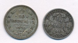 Vegyes: Orosz Birodalom 1870. 20k Ag 'II. Miklós' + Német Birodalom 1906A 1/2M Ag T:2,2-
Mixed: Russian Empire 1870. 20  - Unclassified