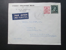 Belgien 1946 Auslandsbrief Nach Finnland Mit Nr. 750 MiF Luftpost Overseas Mercantile Belge Rue Du Luxembourg Bruxelles - 1946 -10 %