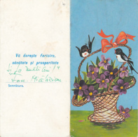 BIRDS, SWALLOWS, VIOLETS, ILLUSTRATION, TELEGRAMME, ABOUT 1975, ROMANIA - Hirondelles