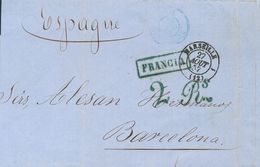 Sobre . 1857. Conjunto De Dos Cartas De FRANCIA A BARCELONA, Ambas Con La Marca FRANCIA, En Azul (P.E.9) Edición 2004, A - Autres & Non Classés