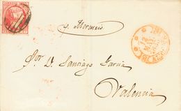 Sobre 17. 1853. 6 Cuartos Rosa. ALICANTE A VALENCIA. Manuscrito "P. Mercurio", Transportada Por Vapor. MAGNIFICA. - Andere & Zonder Classificatie
