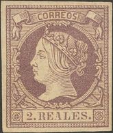 (*)56. 1860. 2 Reales Lila. Color Muy Intenso. MAGNIFICO. Cert. EXFIMA. - Otros & Sin Clasificación