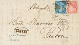 Sobre 75, 69. 1865. 2 Cuartos Carmín Y 4 Cuartos Azul. SEVILLA A LISBOA (PORTUGAL). MAGNIFICA Y RARA COMBINACION DE FRAN - Andere & Zonder Classificatie