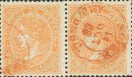 º89A, 89Ait. 1867. 12 Cuartos Naranja, Pareja Y Con Un Sello Variedad "DOCEO". Matasello NORTE / AMB.DESC, En Rojo. MAGN - Andere & Zonder Classificatie