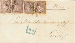 Sobre 98(4). 1869. 50 Mils Violeta, Cuatro Sellos. TARRAGONA A LIVORNO (ITALIA). Matasello R.CARRETA Nº46, Modificada. M - Andere & Zonder Classificatie