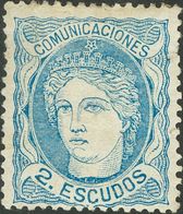 *112. 1870. 2 Escudos Azul (invisible Reparación En Un Diente). Color Intenso Y Centraje Muy Aceptable. MAGNIFICO. - Andere & Zonder Classificatie