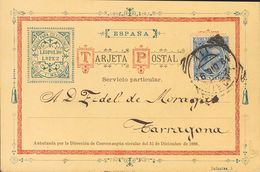 Sobre 215. 1891. 5 Cts Azul. Tarjeta Postal Decorada Con Membrete Del Comerciante Filatélico Leopoldo López De MADRID A  - Andere & Zonder Classificatie