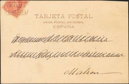 Sobre 243. (1905ca). 10 Cts Rojo (plegado Hacia Atrás). Tarjeta Postal De FERRERIAS A MAHON. Matasello Cartería BALEARES - Andere & Zonder Classificatie