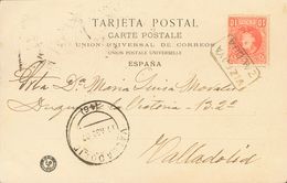 Sobre 243. 1907. 10 Cts Rojo. Tarjeta Postal De ZALDUA (VIZCAYA) A VALLADOLID. Matasello Cartería VIZCAYA / ZALDUA Y Lle - Andere & Zonder Classificatie