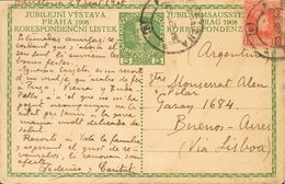 Sobre 243. 1908. 5 Heller Sobre Tarjeta Entero Postal Austriaca De BARCELONA A BUENOS AIRES, Franqueado Con 10 Cts Rojo. - Andere & Zonder Classificatie