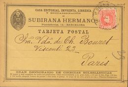 Sobre 243. 1901. 10 Cts Rojo. Tarjeta Postal De La Casa Comercial "Subirana Hermanos" De BARCELONA A PARIS (FRANCIA). MA - Andere & Zonder Classificatie