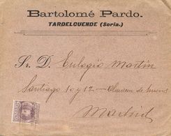 Sobre 245. 1905. 15 Cts Lila Castaño. TARDELCUENDE (SORIA) A MADRID. Matasello Cartería SORIA / TARDELCUENDE. MAGNIFICA  - Other & Unclassified