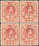 **/*278(4). 1909. 1 Pts Carmín, Bloque De Cuatro, Dos Sellos Sin Fijasellos. Sin Numeración Y Dentado Privado. MAGNIFICO - Andere & Zonder Classificatie