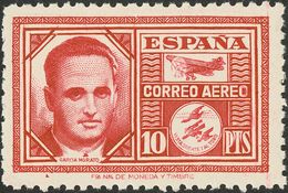 **992cc. 1945. 10 Pts Rojo Carmín. CAMBIO DE COLOR. MAGNIFICO Y RARO. - Otros & Sin Clasificación