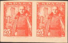 (*)1024s(2). 1948. 25 Cts Rojo, Pareja. SIN DENTAR (papel Cartón). MAGNIFICO. Edifil 2018: 280 Euros - Andere & Zonder Classificatie