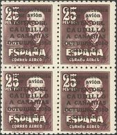 **1090(4). 1951. CAUDILLO A CANARIAS CON NUMERO, Bloque De Cuatro (tres Sellos Manchitas Del Tiempo). BONITO. Edifil 201 - Andere & Zonder Classificatie