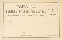 (*)EPCC1. 1885. 5 Cts Negro. TARJETA POSTAL PROVISORIA DE CARRERAS CANDI (sin La Marquilla Violeta). MAGNIFICA. - Altri & Non Classificati