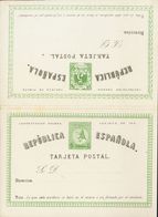 (*)EP2A. 1873. 5 Cts+5 Cts Verde Sobre Tarjeta Entero Postal, De Ida Y Vuelta (Tipo II). MAGNIFICA Y RARA. Edifil 2019:  - Autres & Non Classés