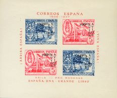 **. 1937. 5 Cts Azul Y 5 Cts Rosa, Hoja Bloque Con SOBRECARGA DOBLE, En Negro. EPILA (ZARAGOZA). MAGNIFICA Y RARA. (Feso - Autres & Non Classés