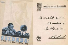 Sobre . 1938. Tarjeta Postal De Campaña SOLDADO: CAPACITATE CONSTANTEMENTE. MAGNIFICA Y MUY RARA. - Autres & Non Classés