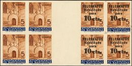 (*)9(8). 1936. 10 Cts Sobre 5 Cts Castaño Y Azul, Bloque De Ocho Con Interpanel. Cuatro Sellos SIN SOBRECARGA, Los Corre - Other & Unclassified