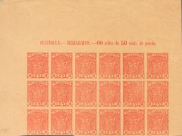 (*)35P(18). 1901. 50 Cts Rojo Sobre Salmón, Bloque De Dieciocho (cabecera De Pliego Con Leyenda). ENSAYO DE COLOR (sin D - Andere & Zonder Classificatie