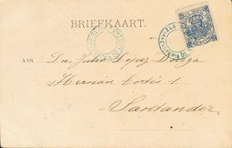 Sobre 22. (1902ca). 10 Cts Azul, Timbre Móvil (1902). Tarjeta Postal De SESTAO A SANTANDER. Matasello Especial CARTERIA  - Altri & Non Classificati