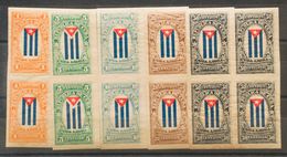 **/*. (1910ca). 1 Ctvo Naranja, 5 Ctvos Verde, 20 Ctvos Castaño Y 50 Ctvos Azul, En Bloques De Cuatro Con Leyenda CUBA L - Other & Unclassified