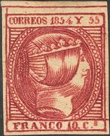 *2. 1854. 10 Cuartos Carmín, Borde De Hoja. PIEZA DE LUJO. Cert. CEM. Edifil 2019: 840 Euros - Autres & Non Classés