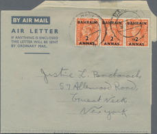 Bahrain: 1949/74 (ca.), Airletters: Privately Franked Forms (3) W. KGVI At The 6 A. Rate To USA Resp - Bahrein (1965-...)