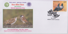 India 2016 SkiWorld Sparrow Day Lucknow Special Cover # 72266 Inde India Indien - Spatzen