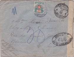 BELGIQUE - CIRCULATED  AND CENSURED COVER - RED CROSS REVENUE - MILITARY CANCEL TO GENEVE SUISSE - SWITZERLAND - Marques D'armées