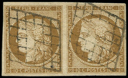 EMISSION DE 1849 - 1a   10c. Bistre-brun, PAIRE Obl. GRILLE, TTB. C - 1849-1850 Ceres